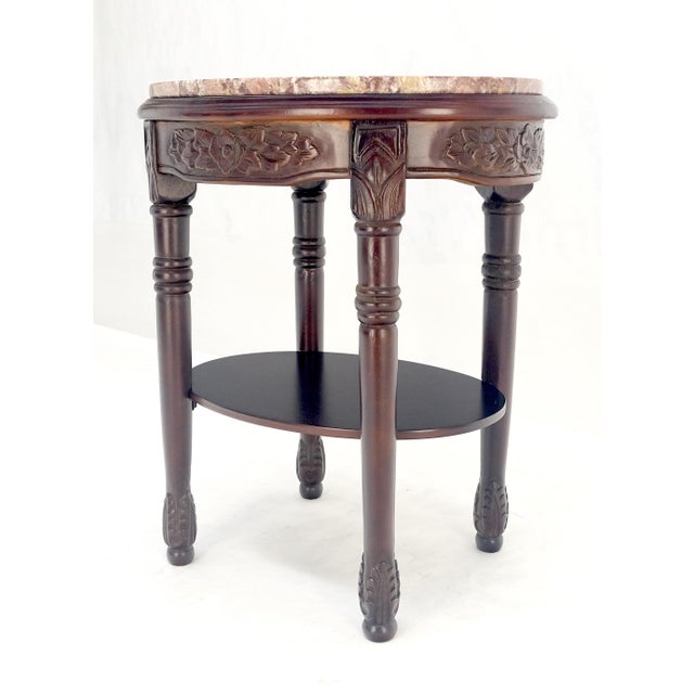 Brown Fine Carved Solid Mahogany Marble Oval Marble Top Stand Pedestal Lamp Table MINT For Sale - Image 8 of 11