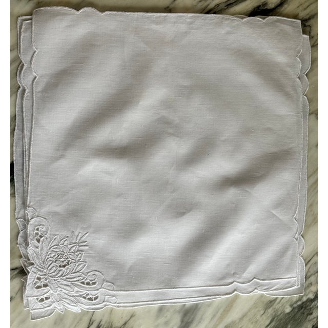 Vintage Lotus Flower Motif White Napkins - Set of 8 For Sale - Image 11 of 14