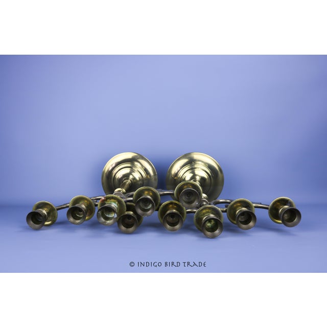 Mid 20th Century 13" Large Vintage Brass Candelabras 5 Arms - Set of 2 For Sale - Image 5 of 6