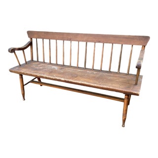 1960s Vintage Farmhouse Spindle Back Bench For Sale