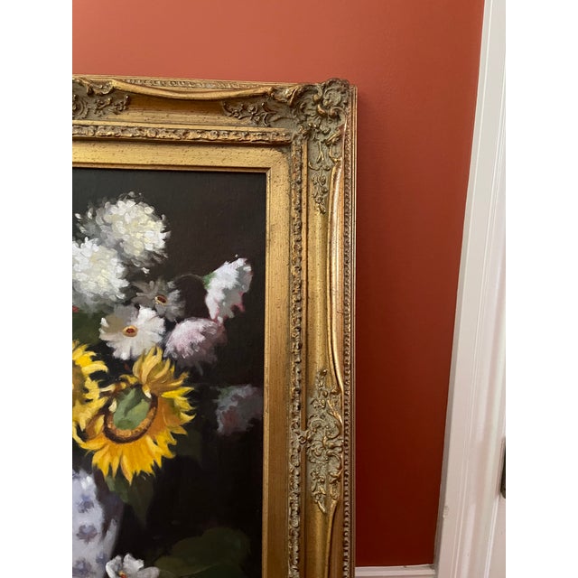 Signed Oil on Canvas Floral Still Life For Sale - Image 4 of 8