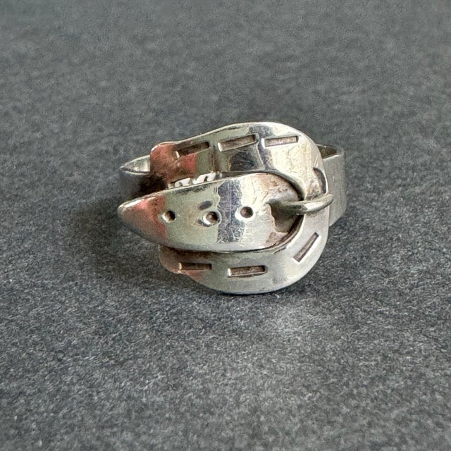Taxco Mexico Sterling Silver Belt Buckle Ring Size 6.5 For Sale - Image 6 of 8