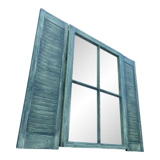 Vintage Shabby Window Shutter Wall Mirror For Sale