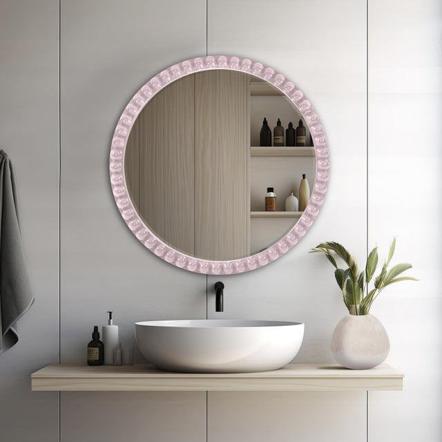 Varsha Round Oversized Beaded Mirror in Glossy Lilac For Sale - Image 9 of 9
