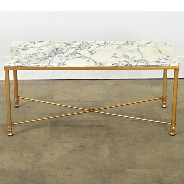Modern French Mid 20th Century Marble and Brass Coffee Table For Sale - Image 3 of 9