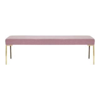 Astor 60" Brass Bench in Rose Mohair by Montage For Sale