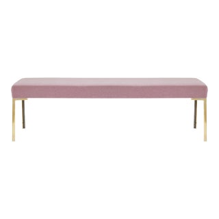 Astor 60" Brass Bench in Rose Mohair by Montage For Sale