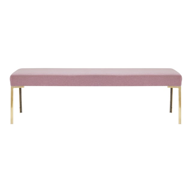 Astor 60" Brass Bench in Rose Mohair by Montage For Sale