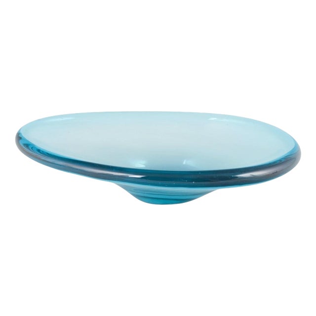 Organically Shaped Bowl in Turquoise-Blue Art Glass, 1970s For Sale