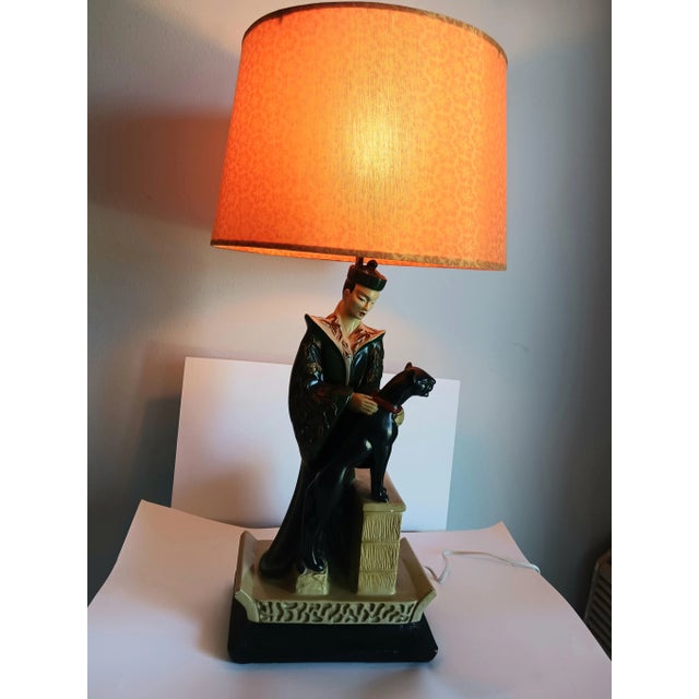 Ceramic Vintage Mid 20th Century Stately Standing Black Panther Lamp Continental Art Co For Sale - Image 7 of 10