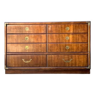 Vintage Drexel Wood and Metal Campaign Dresser For Sale