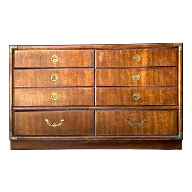 Vintage Drexel Wood and Metal Campaign Dresser For Sale