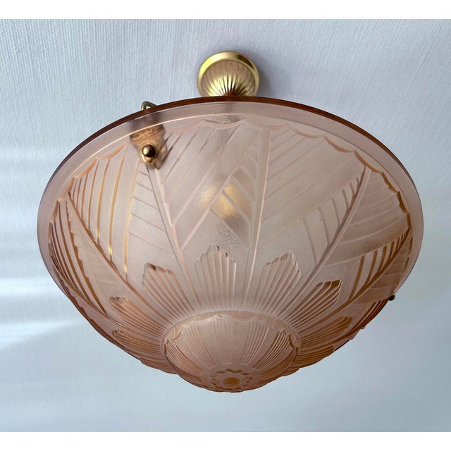 Art Deco French Pink Glass Pendant Light, 1930s For Sale - Image 17 of 18