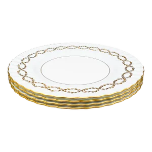 Late 20th Century Minton England S600 Gold Leaves Light Blue Swirl Dinner Plates- Set of 4