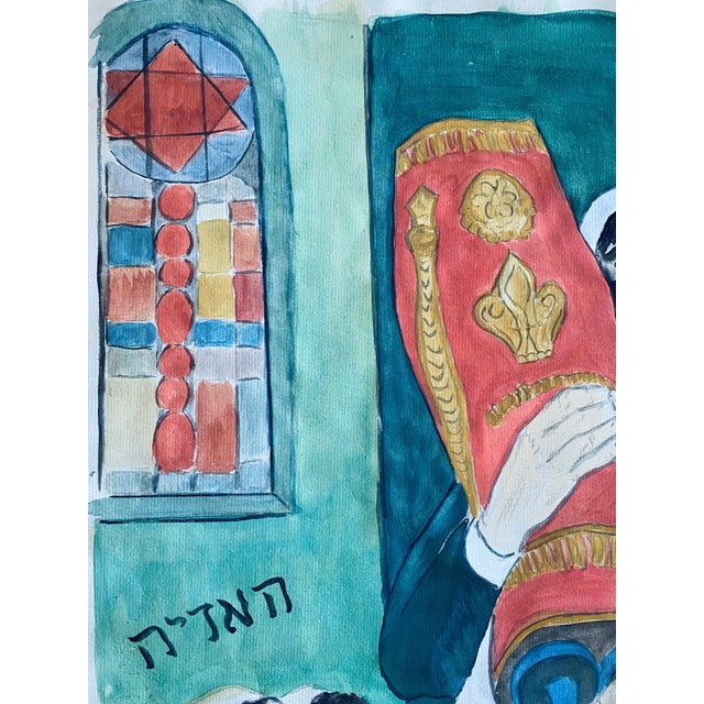 Harry Sternberg, Modernist Rabbi In Synagogue Judaica Watercolor Harry Sternberg For Sale - Image 4 of 9