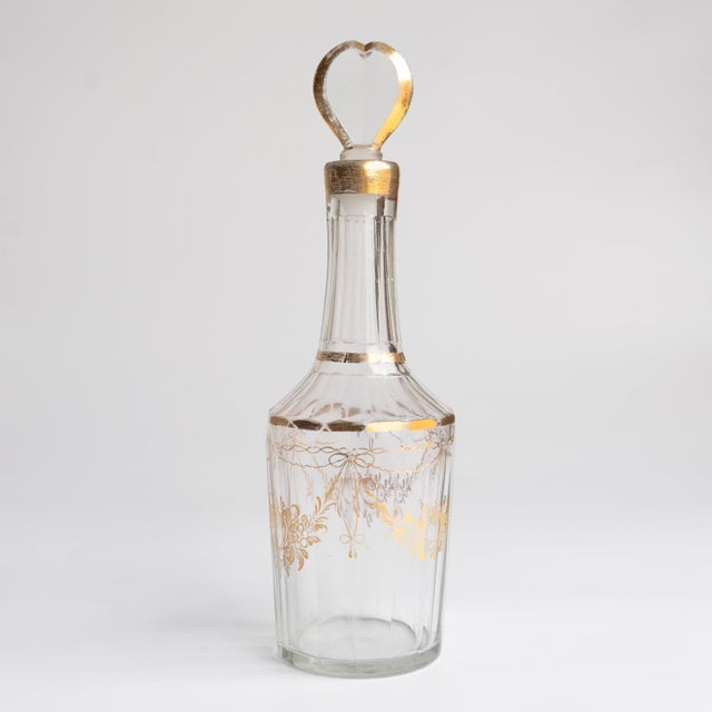 Antique French Louis XVI Gilded Crystal Decanter With Heart Stopper For Sale - Image 10 of 14