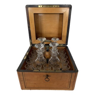 Charles X Style Liquor Cabinet in Lemonwood Veneer, 1800s, Set of 19 For Sale