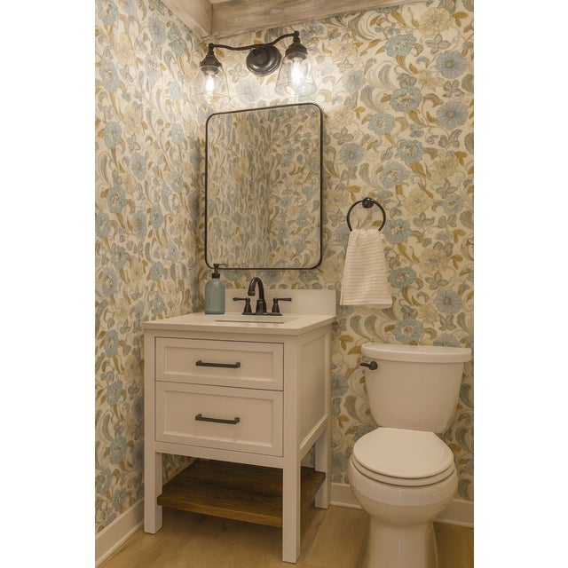 1970s Vintage 1970s Blue and Beige Peony Paisley Motif Wallpaper For Sale - Image 5 of 8