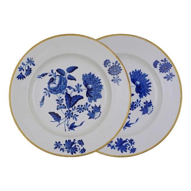 Early 19th Century Georgian Derby Botanical Plate Duesbury Bloor Mark Blue Gilt - a Pair For Sale