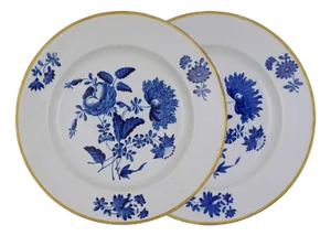 Early 19th Century Georgian Derby Botanical Plate Duesbury Bloor Mark Blue Gilt - a Pair