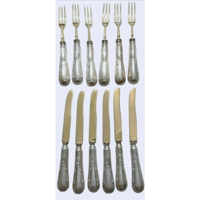 Metal 19th Century Ornate French Silver - Gilt Dessert Cutlery- 12 Pieces For Sale - Image 7 of 7