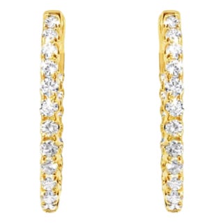 Late 20th Century 14K Yellow Gold Inside Out Diamond Hoop Earrings, Pair For Sale
