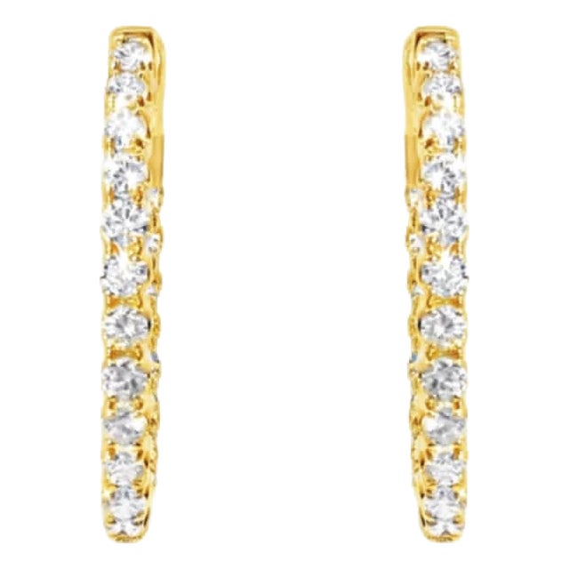 Late 20th Century 14K Yellow Gold Inside Out Diamond Hoop Earrings, Pair For Sale