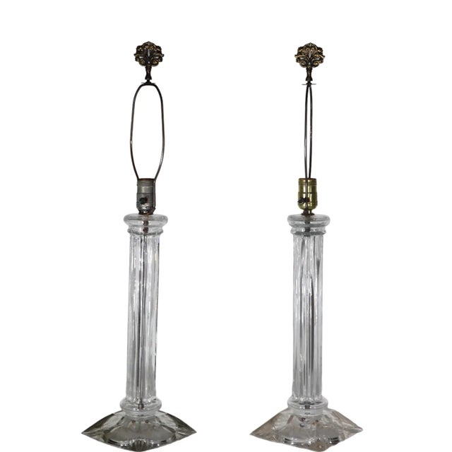 Glass Pr. Art Deco Mid Century Glass Column Lamps For Sale - Image 7 of 10