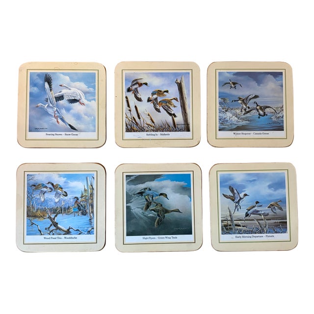 Vintage Traditional Duck Goose Waterfowl Coasters - Sset of 6 For Sale