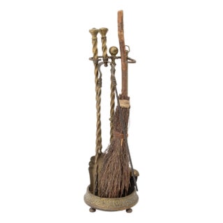 Victorian Style Brass Fireplace Tools Set, 5 Pieces For Sale