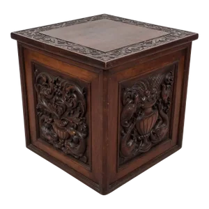 Vintage Black Forest Hand Carved Wood Box With Dolphin and Urn Decorations