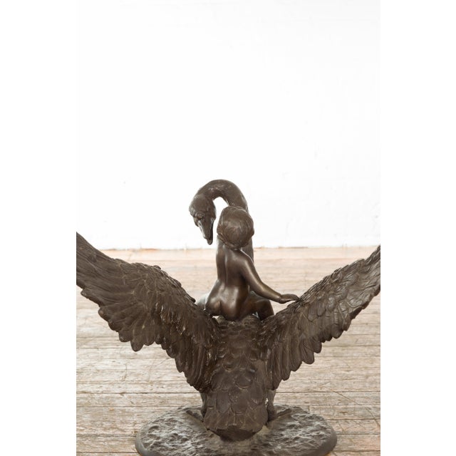 Metal Vintage Greco Roman Style Bronze Sculpture of a Chubby Putto Riding a Swan For Sale - Image 7 of 8