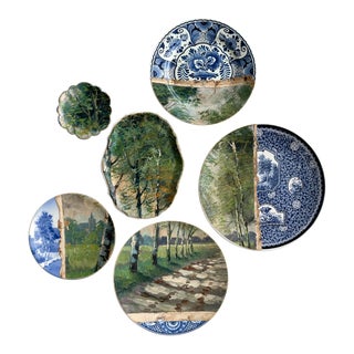 The Road to the Village - Contemporary Original Wall Art Composition of a Decorative Plates Painting - Set of 6 For Sale