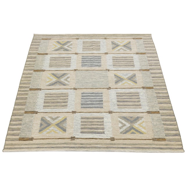 Modern Swedish Style Handmade Wool Flatweave Rug Geometric Scandinavian 8x10 For Sale In New York - Image 6 of 12