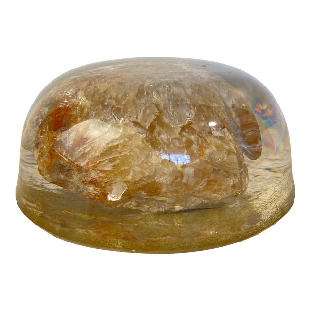 Vintage Resin Dome Paperweight With Natural Crystal Specimen Inclusion For Sale
