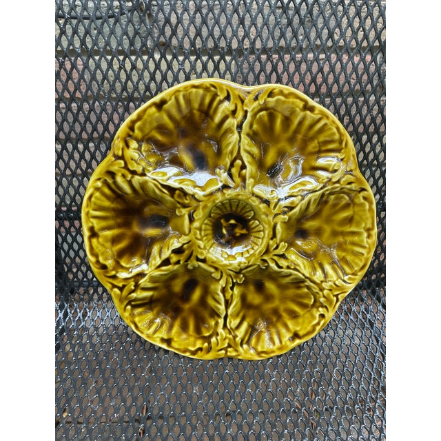 1950s French Gien Majolica Olive Green Oyster Plate For Sale - Image 15 of 15