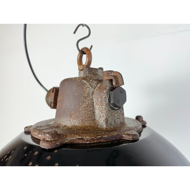 Industrial Black Enamel and Cast Iron Cage Pendant Light from Elektrosvit, 1960s For Sale - Image 12 of 18