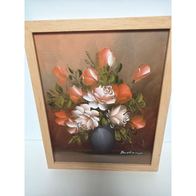 Mid-Century Modern Vintage Signed Duchamp Floral Still Life Oil Painting For Sale - Image 3 of 6