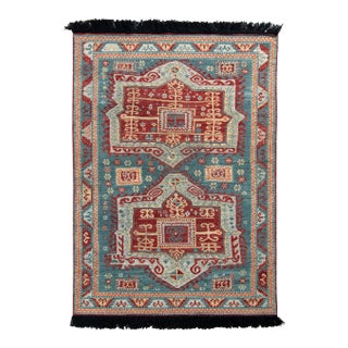 Rug & Kilim Tribal Style Rug, Blue and Red Geometric Pattern, 4x6 For Sale