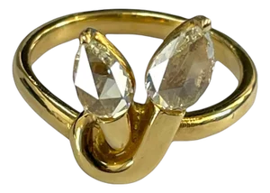 18k Yellow Gold Leaf Design 1.04ct Diamond Ring, Size 6.25