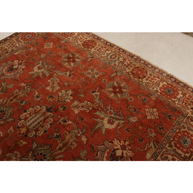 Textile Hand-Knotted Antique Oushak Rug in Beige-Brown and Red Medallion Pattern For Sale - Image 7 of 8