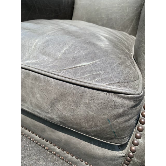 Restoration Hardware Pair of Distressed Leather Chairs in Gray With