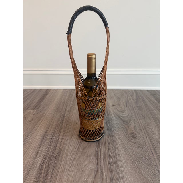 Mid-Century Modern Vintage Japanese Tall Ikebana Basket, Bamboo & Black Accents, Suruga Sensuji Style For Sale - Image 3 of 6