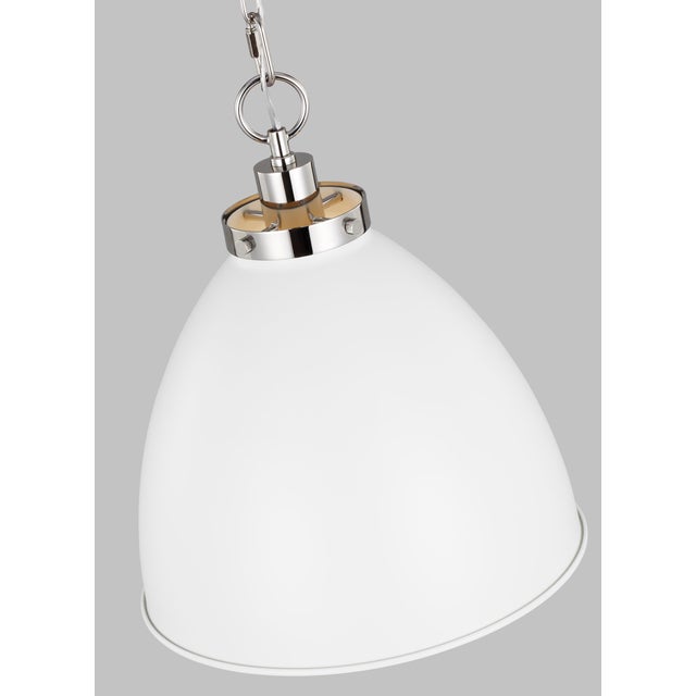 2020s Chapman & Myers by Visual Comfort Studio Wellfleet Medium Dome Pendant, Matte White & Polished Nickel For Sale - Image 5 of 6