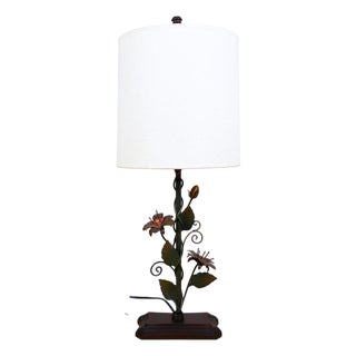 Vintage Metal Floral Table Lamp For Sale