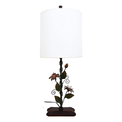 Vintage Metal Floral Table Lamp For Sale