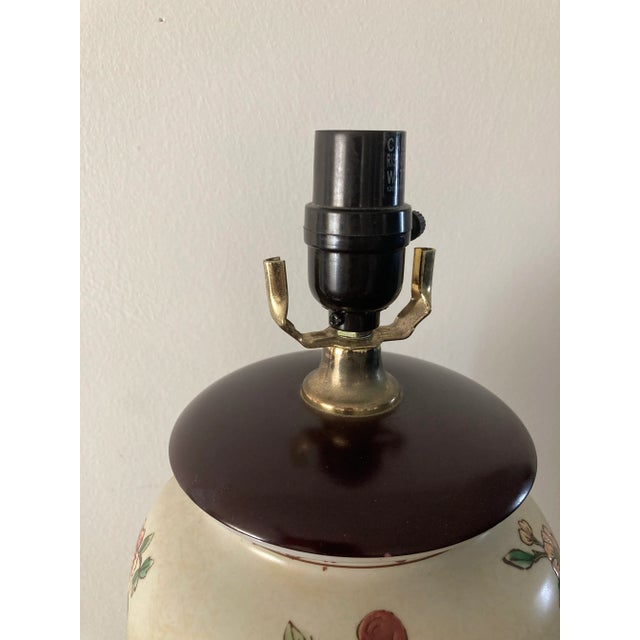 Vintage Mid 20th Century Matte Porcelain Chinese Floral Lamp For Sale In Los Angeles - Image 6 of 7