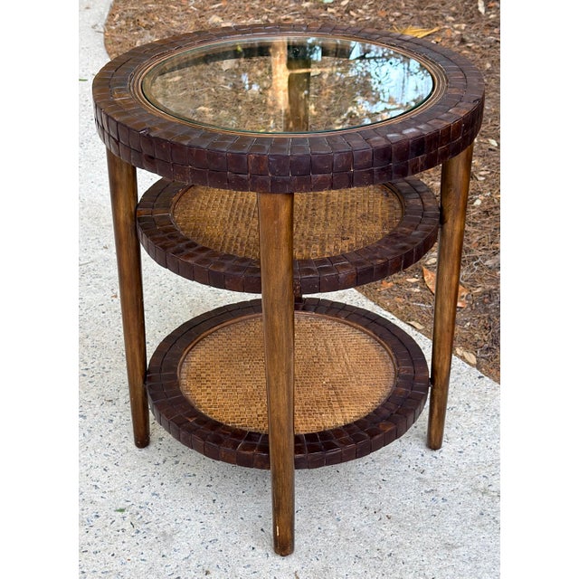 British Colonial style 3 tiered table attributed to Maitland-Smith. One of a kind. Great look.
