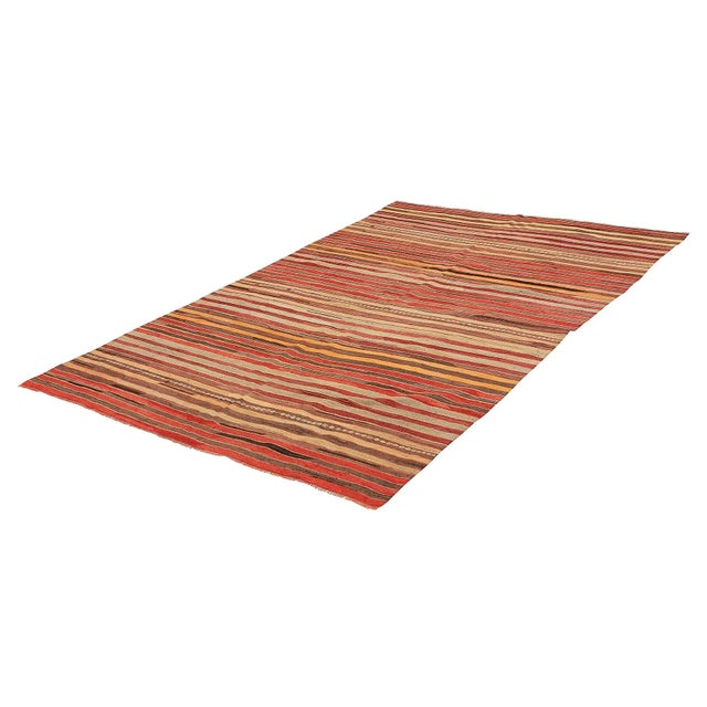 Traditional Mid 20th Century Striped Vintage Turkish Kilim Rug For Sale - Image 3 of 7