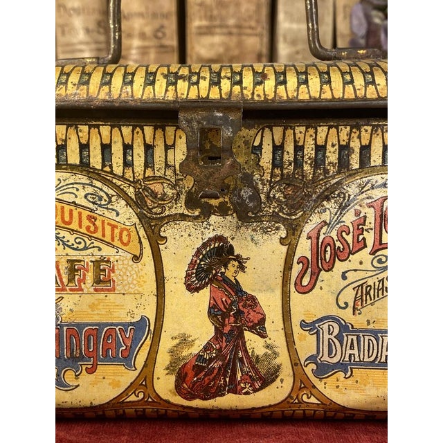 Antique Art Nouveau Tin Box with Sangay Coffee Advertising For Sale - Image 3 of 11